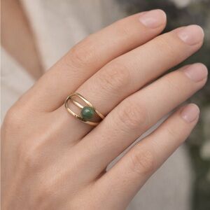 Vintage ESP Gold Filled Green Cabochon Ring Modernist Size 9